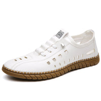 Hollow Breathable White Shoes Hole Shoes Soft Bottom Men Slip-on Leather Sandals