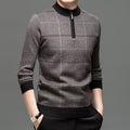 Mens Stylish Plaid Half-zip Knit Sweater