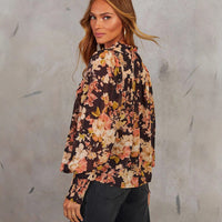 Women's Casual Versatile Printed V-neck Long-sleeved Shirt
