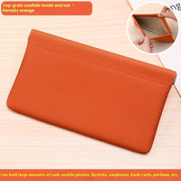 Self-closing First Layer Cowhide Long Wallet