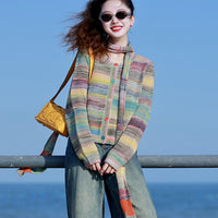 Dopamine Rainbow Fashionable Western Style Youthful-looking Knitted Cardigan