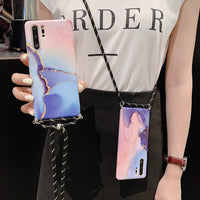 Marble pattern phone case with lanyard
