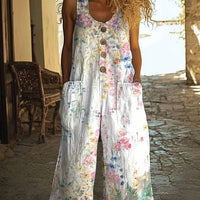 Women's Vest With Pockets Fashion Floral Jumpsuit