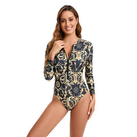 Fashion Digital Printing Long Sleeve Zipper One-piece Swimsuit For Women