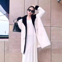 V-neck Large Lapel Contrast Color Long Coat