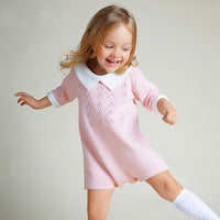 Short sleeve knitted solid color fart romper