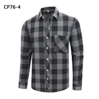 Men's Casual Plus-Size Long-Sleeve Plaid Shirt