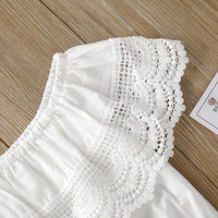 Pure color lace one-shoulder top + cute lace denim skirt pants