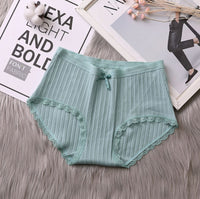 Japanese new girl ribbed underwear mid-waist cotton underwear cotton breathable comfortable sweet lace side briefs