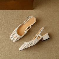 Woven Hollow-out Closed Toe Sandals Women's Chunky Heel Shoes