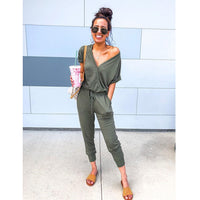 V-neck and waist jumpsuit