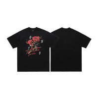 Street Rhinestone Rose Direct Injection Printing Drop Shoulder Loose Couple T-shirt