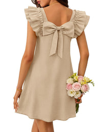 Fashionable Double-Layer Ruffle Sleeve Back-Bow Dress