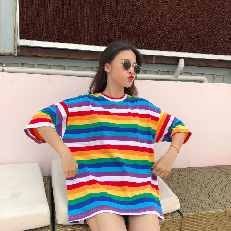 Rainbow striped T-shirt women