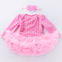 Solid color composite rose dress for girls 0-2 years old