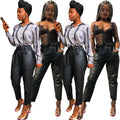 Elastic pu leather pants