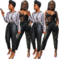 Elastic pu leather pants
