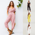Single-breasted wild nine-point jumpsuit