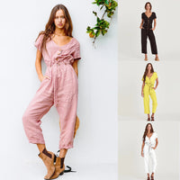 Single-breasted wild nine-point jumpsuit