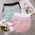 Japanese new girl ribbed underwear mid-waist cotton underwear cotton breathable comfortable sweet lace side briefs