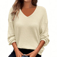 Solid-color V-neck Pineapple-pattern Pullover Casual T-shirt