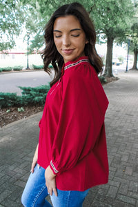 Women's Fashionable Embroidered Collar Printed Shirt