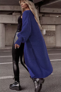 Loose Knitted Cardigan Pocket Long Lantern Sleeve Sweater