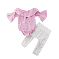 Striped flared sleeve ripped trousers two-piece suit