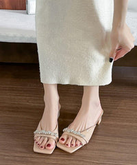 Thick Heeled Square Toe One-piece Slippers, Women's Summer High Heels, Exquisite French Style Sandals