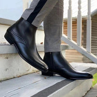 New Low Heel 38-48 Men's Side Zipper Solid Low Boots