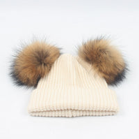 Children's double hair ball curling autumn and winter warm earmuffs knitted hat