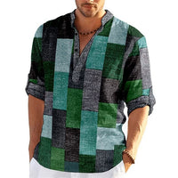 Simple Printed Stand Collar Men's Casual Shirt