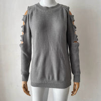 Women's European And American Round Neck Long Sleeve Off-shoulder Solid Color Sweater Bottoming Shirt