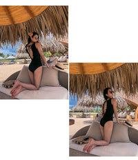 Solid color skinny backless swimsuit