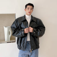 Casual Jacket Blue PU Leather Retro