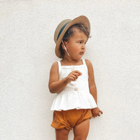 Two-piece suit with suspenders