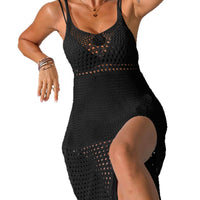 Womens Hand-Crocheted Floral Patchwork Hollow-Out Split Dress