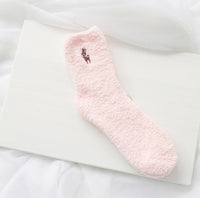 Japanese embroidery women's socks deer coral velvet socks plus velvet thickening home socks autumn and winter women's socks kittens warm socks