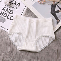 Japanese new girl ribbed underwear mid-waist cotton underwear cotton breathable comfortable sweet lace side briefs