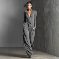 Womens Fashionable And Sexy Zippered Sports Jumpsuit