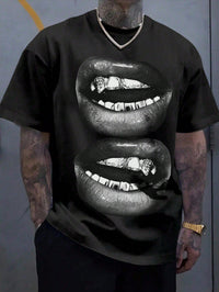 Tooth Drill Mouth Trendy Brand Short-Sleeve Loose Hip-Hop Streetwear Casual Couple T-Shirts