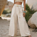 Belt-decorated Solid-color Casual Pants For Vacation Wear