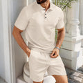 Solid-color Jacquard Short-sleeve Polo Shirt And Shorts Casual Two-piece Set