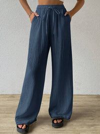 Fashionable Womens Versatile Elastic Waist Casual Wide-Leg Pants