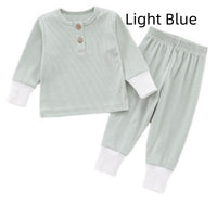Baby Home Wear Cotton Sunken Stripe Two-piece Suit