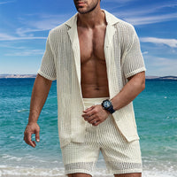 Men's Retro Cotton And Linen Stripes Henley Shirt Casual Loose Shirt Cardigan Lapel Men's Clothing