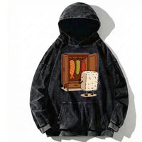 Washed Vintage Sweatshirt Pure Cotton Snowflake Print Hoodie