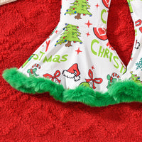 Girls' Christmas Party Dress-up Printed Burr Flared Suspender Pants