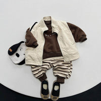 Children's Stripes Fleece Shirt Retro Warm Velvet Hoodie Lengthened Trousers