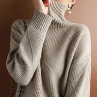 Turtleneck Pullover Diamond All-match Solid Color Loose Sweater